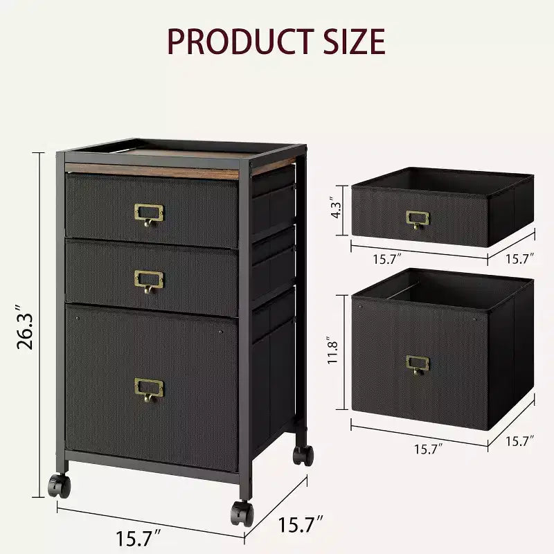 Mobile File Cabinet, Rolling Storage Organizer with Fabric Drawers, Under Desk Filing Cabinet for Home Office
