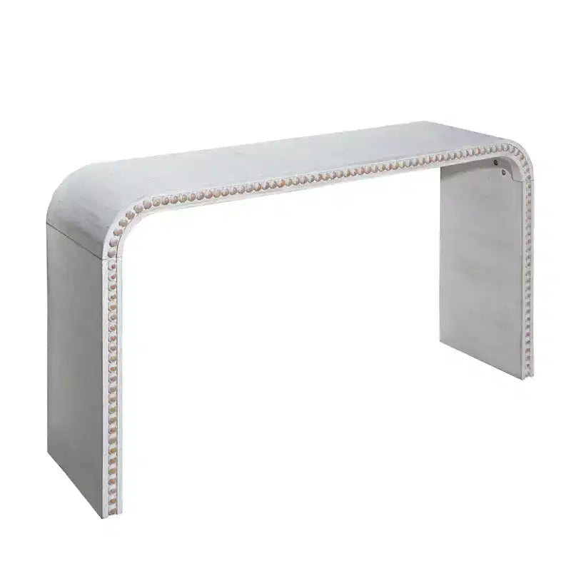 59" Waterfall-Style Entryway Table with Wood Beads, Console Table with Minimalist Design, Accent Table for Hallway, Living Room, White