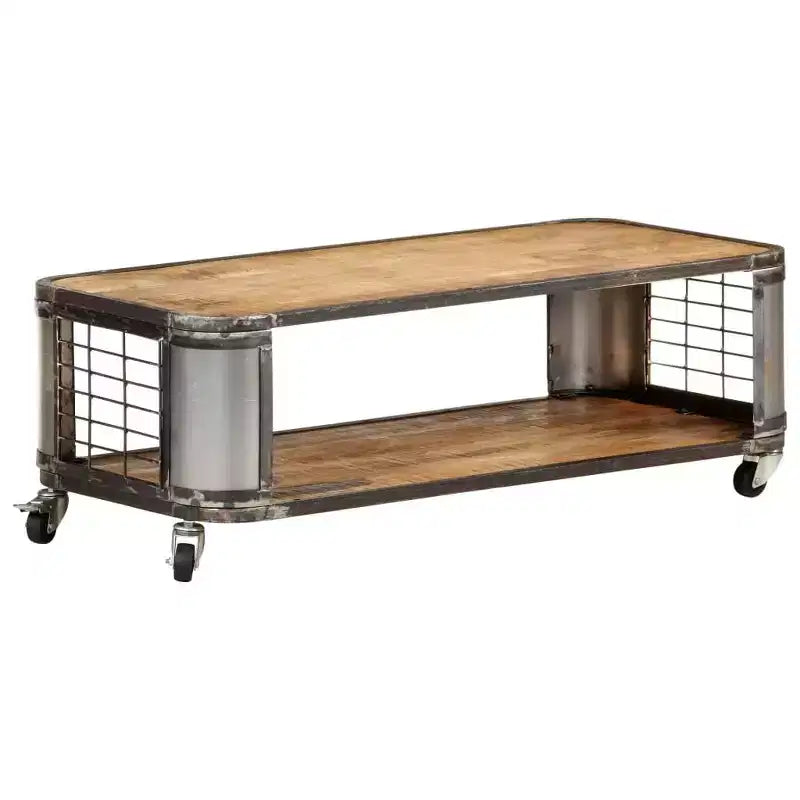 Coffee Table with 4 Castors, Solid Mango Wood, 39.4 Inch