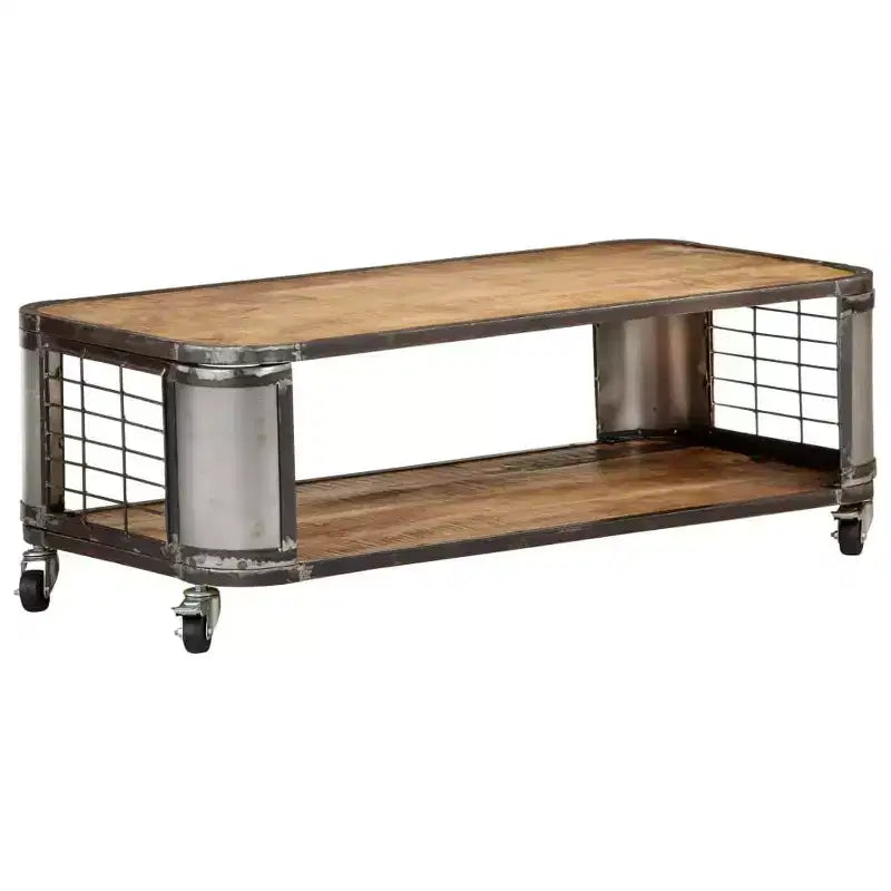 Coffee Table with 4 Castors, Solid Mango Wood, 39.4 Inch