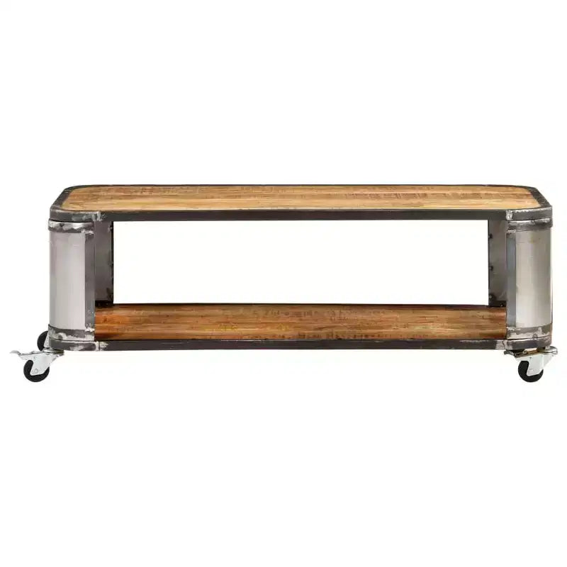 Coffee Table with 4 Castors, Solid Mango Wood, 39.4 Inch