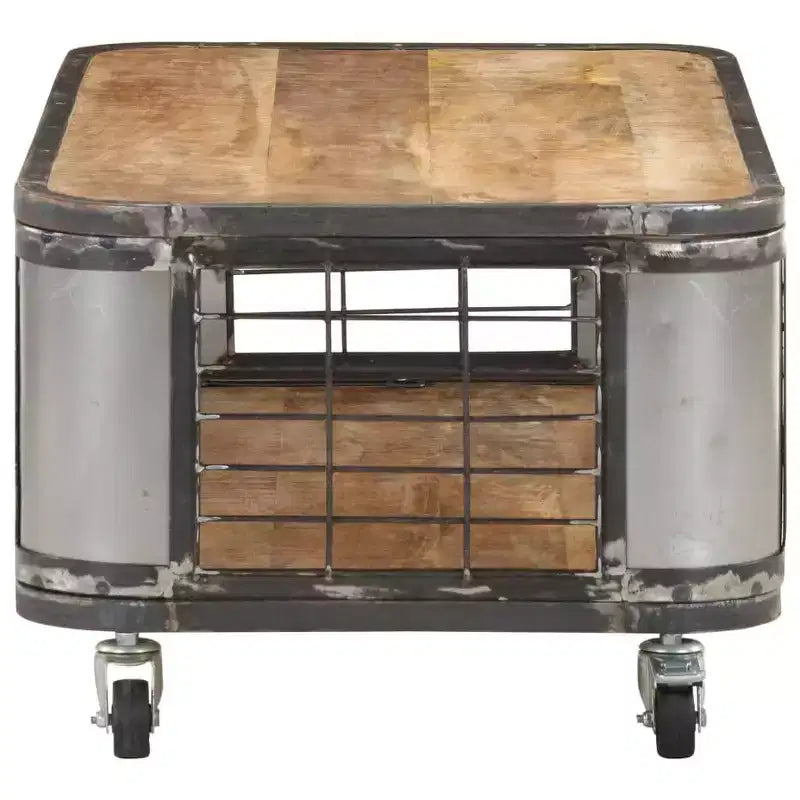 Coffee Table with 4 Castors, Solid Mango Wood, 39.4 Inch