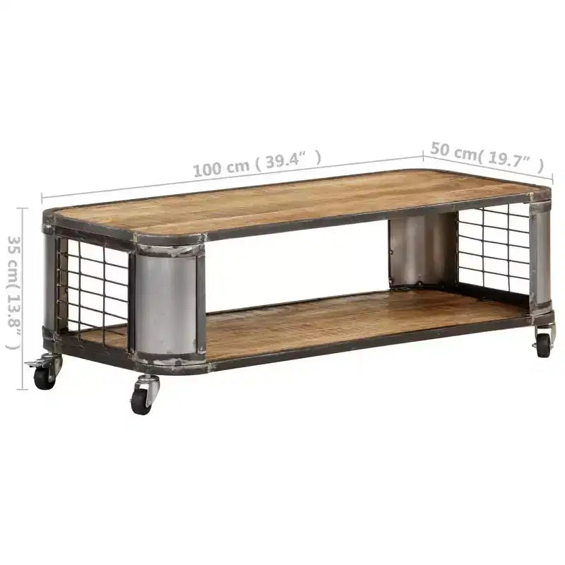 Coffee Table with 4 Castors, Solid Mango Wood, 39.4 Inch