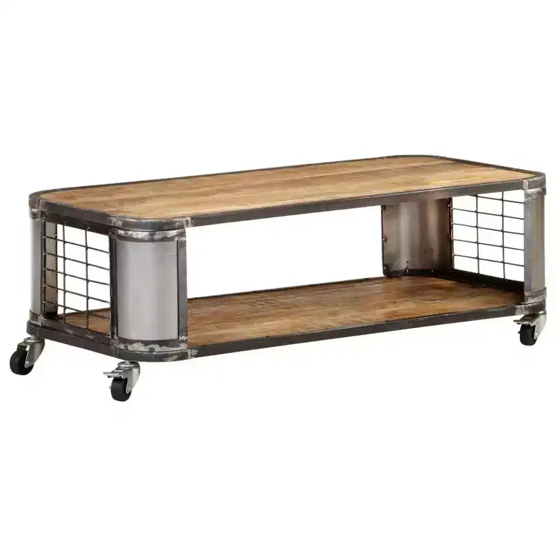 Coffee Table with 4 Castors, Solid Mango Wood, 39.4 Inch