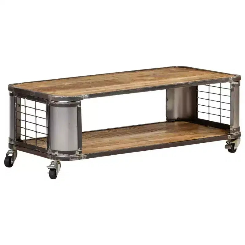 Coffee Table with 4 Castors, Solid Mango Wood, 39.4 Inch