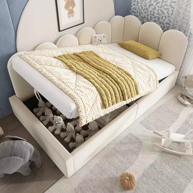 Twin Upholstered Platform Daybed with Hydraulic Storage & Metal Slatted Frame, Modern Single Bed for Bedroom, Kids Room