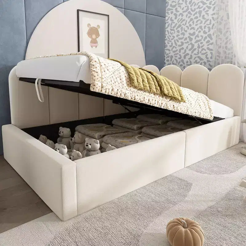 Twin Upholstered Platform Daybed with Hydraulic Storage & Metal Slatted Frame, Modern Single Bed for Bedroom, Kids Room