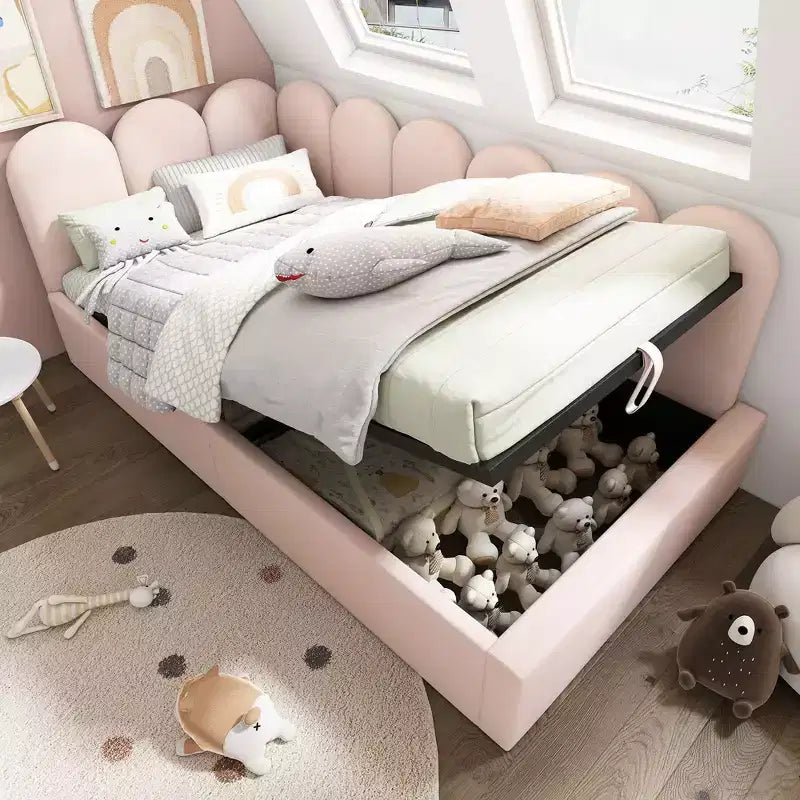 Twin Upholstered Platform Daybed with Hydraulic Storage & Metal Slatted Frame, Modern Single Bed for Bedroom, Kids Room