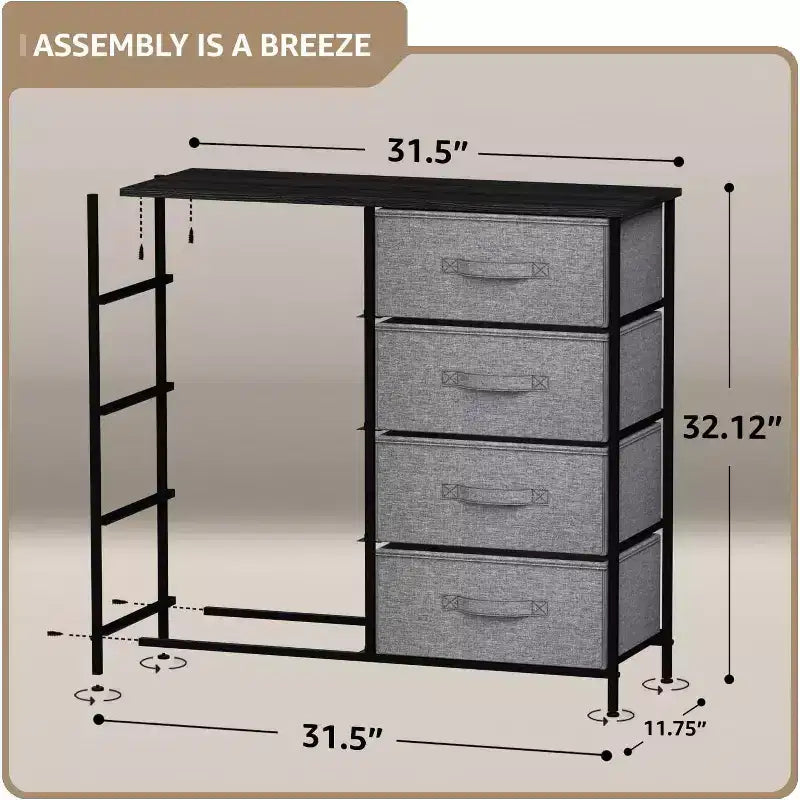 8-Drawer Dresser Storage Unit with Steel Frame, Wood Top, Fabric Bins - for Bedroom, Closet, Office and More