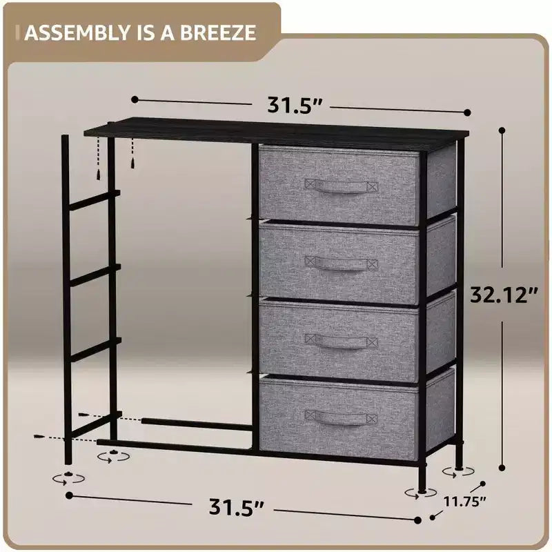 8-Drawer Dresser Storage Unit with Steel Frame, Wood Top, Fabric Bins - for Bedroom, Closet, Office and More