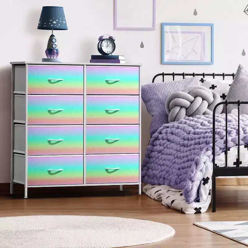 8-Drawer Dresser Storage Unit with Steel Frame, Wood Top, Fabric Bins - for Bedroom, Closet, Office and More