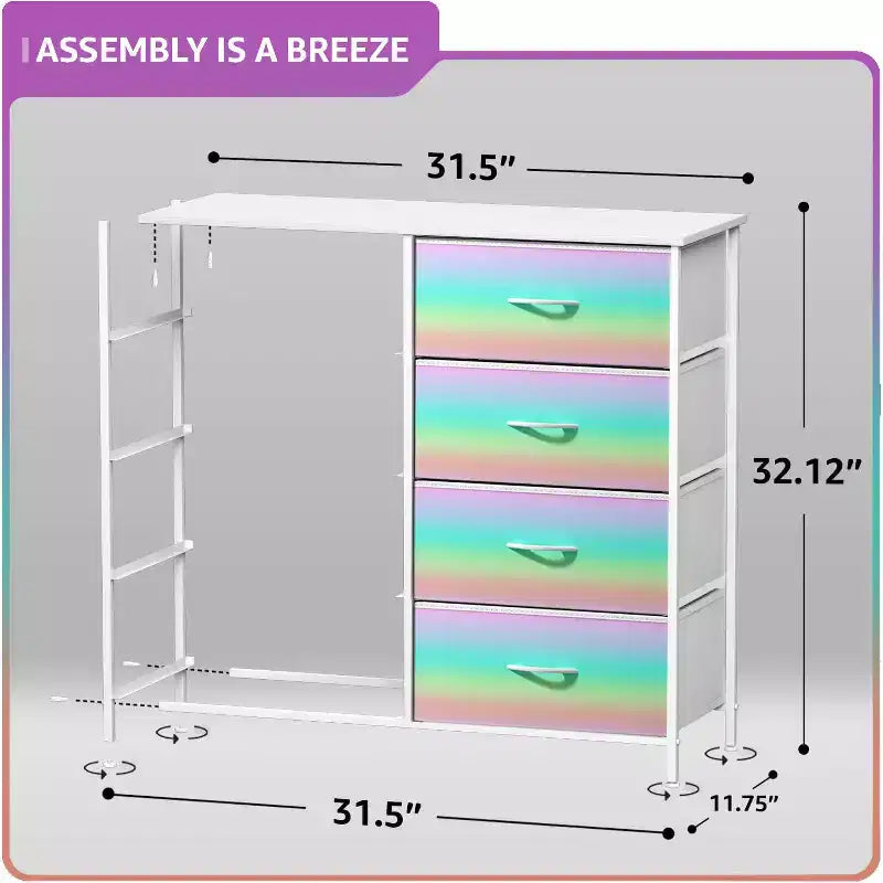 8-Drawer Dresser Storage Unit with Steel Frame, Wood Top, Fabric Bins - for Bedroom, Closet, Office and More