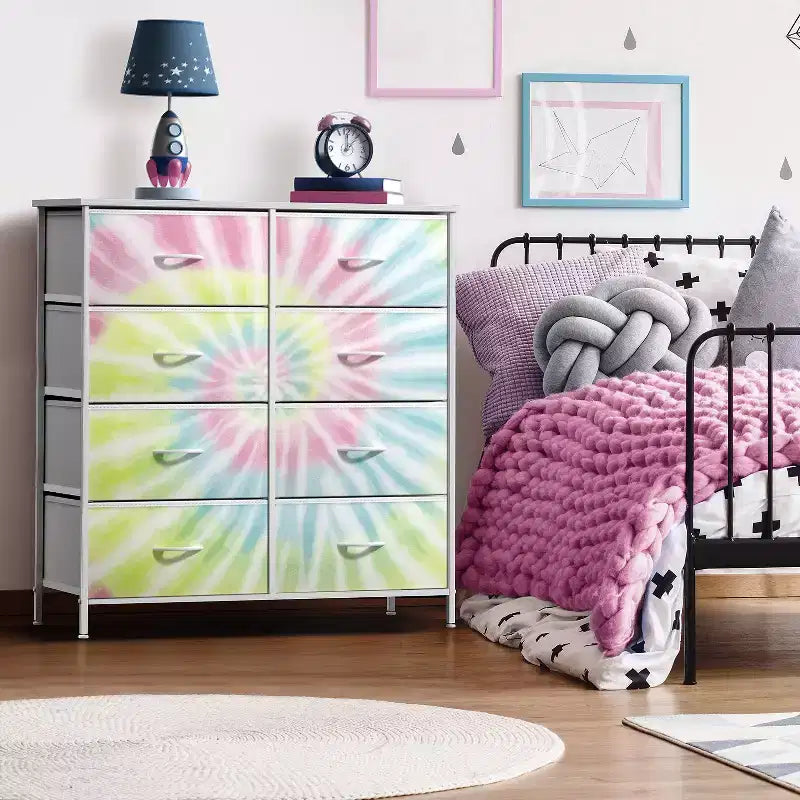 8-Drawer Dresser Storage Unit with Steel Frame, Wood Top, Fabric Bins - for Bedroom, Closet, Office and More