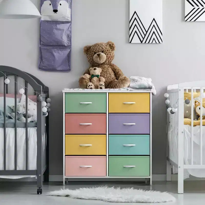 8-Drawer Dresser Storage Unit with Steel Frame, Wood Top, Fabric Bins - for Bedroom, Closet, Office and More