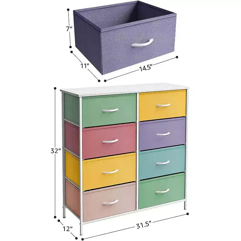 8-Drawer Dresser Storage Unit with Steel Frame, Wood Top, Fabric Bins - for Bedroom, Closet, Office and More