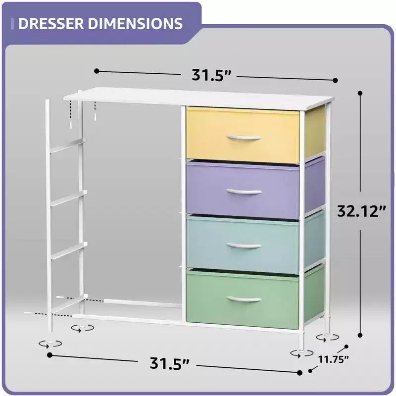 8-Drawer Dresser Storage Unit with Steel Frame, Wood Top, Fabric Bins - for Bedroom, Closet, Office and More