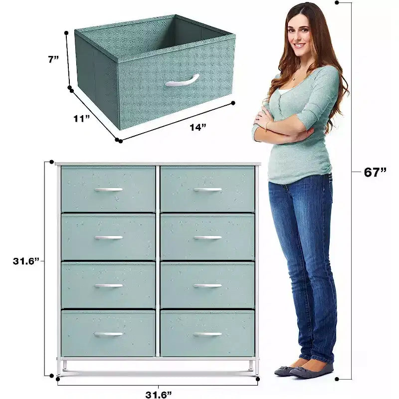 8-Drawer Dresser Storage Unit with Steel Frame, Wood Top, Fabric Bins - for Bedroom, Closet, Office and More