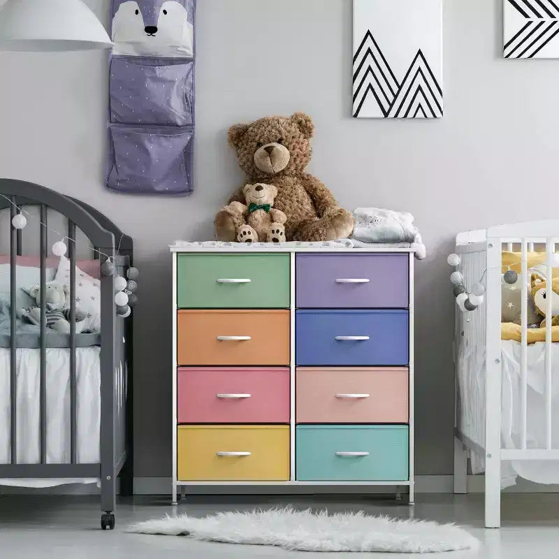 8-Drawer Dresser Storage Unit with Steel Frame, Wood Top, Fabric Bins - for Bedroom, Closet, Office and More