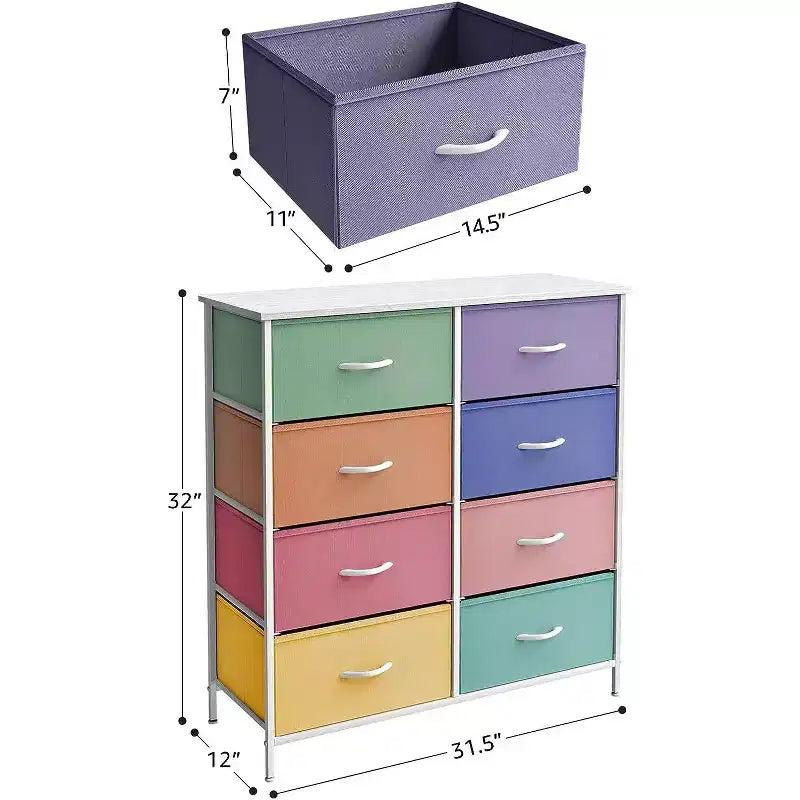 8-Drawer Dresser Storage Unit with Steel Frame, Wood Top, Fabric Bins - for Bedroom, Closet, Office and More