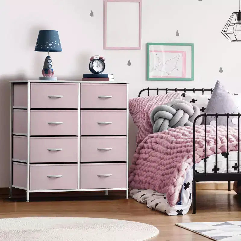 8-Drawer Dresser Storage Unit with Steel Frame, Wood Top, Fabric Bins - for Bedroom, Closet, Office and More