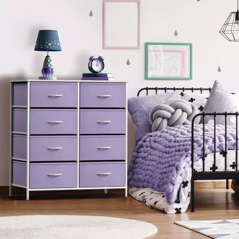8-Drawer Dresser Storage Unit with Steel Frame, Wood Top, Fabric Bins - for Bedroom, Closet, Office and More