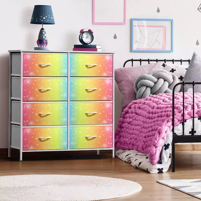 8-Drawer Dresser Storage Unit with Steel Frame, Wood Top, Fabric Bins - for Bedroom, Closet, Office and More
