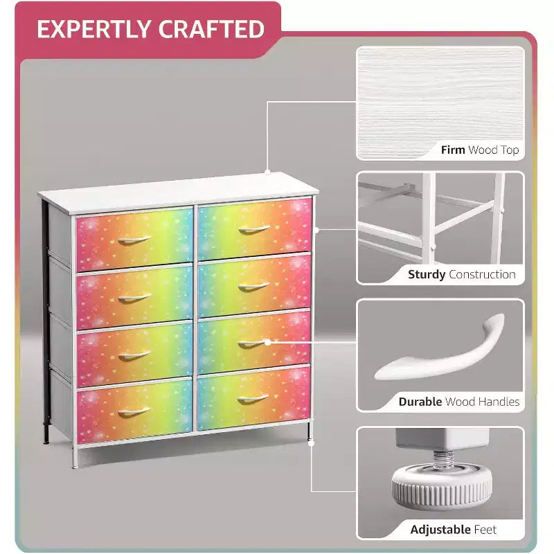 8-Drawer Dresser Storage Unit with Steel Frame, Wood Top, Fabric Bins - for Bedroom, Closet, Office and More