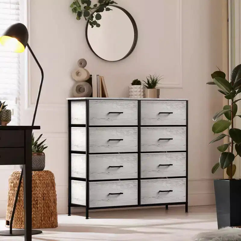 8-Drawer Dresser Storage Unit with Steel Frame, Wood Top, Fabric Bins - for Bedroom, Closet, Office and More