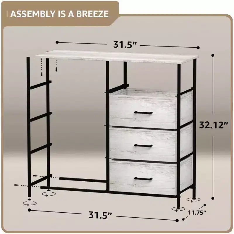 8-Drawer Dresser Storage Unit with Steel Frame, Wood Top, Fabric Bins - for Bedroom, Closet, Office and More