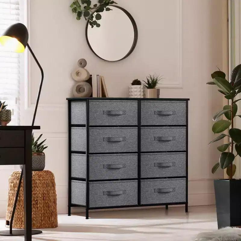 8-Drawer Dresser Storage Unit with Steel Frame, Wood Top, Fabric Bins - for Bedroom, Closet, Office and More
