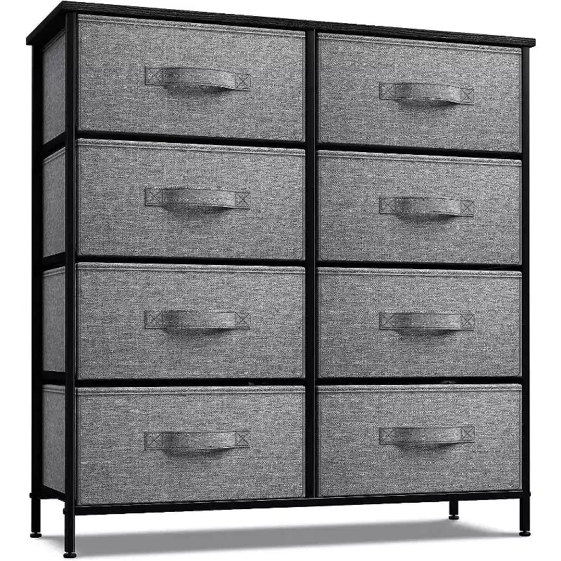 8-Drawer Dresser Storage Unit with Steel Frame, Wood Top, Fabric Bins - for Bedroom, Closet, Office and More
