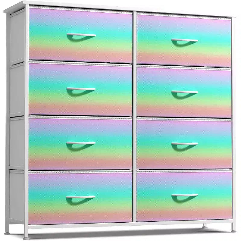 8-Drawer Dresser Storage Unit with Steel Frame, Wood Top, Fabric Bins - for Bedroom, Closet, Office and More