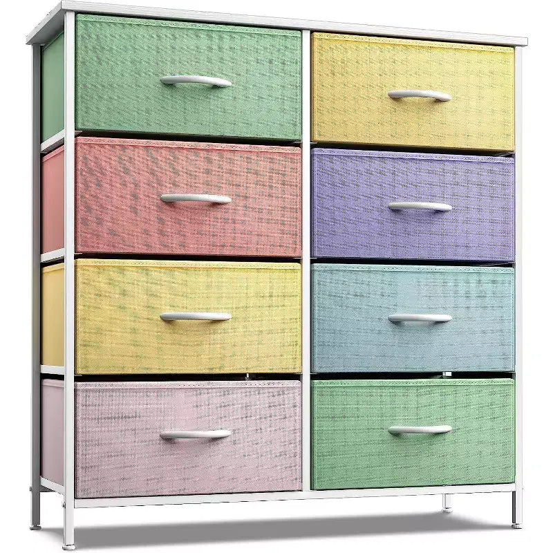 8-Drawer Dresser Storage Unit with Steel Frame, Wood Top, Fabric Bins - for Bedroom, Closet, Office and More