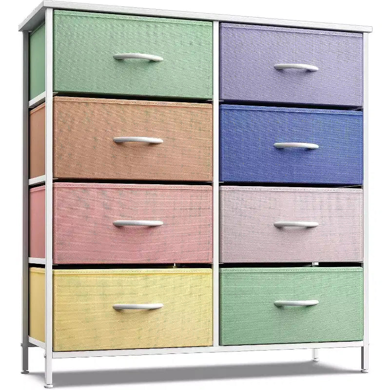 8-Drawer Dresser Storage Unit with Steel Frame, Wood Top, Fabric Bins - for Bedroom, Closet, Office and More