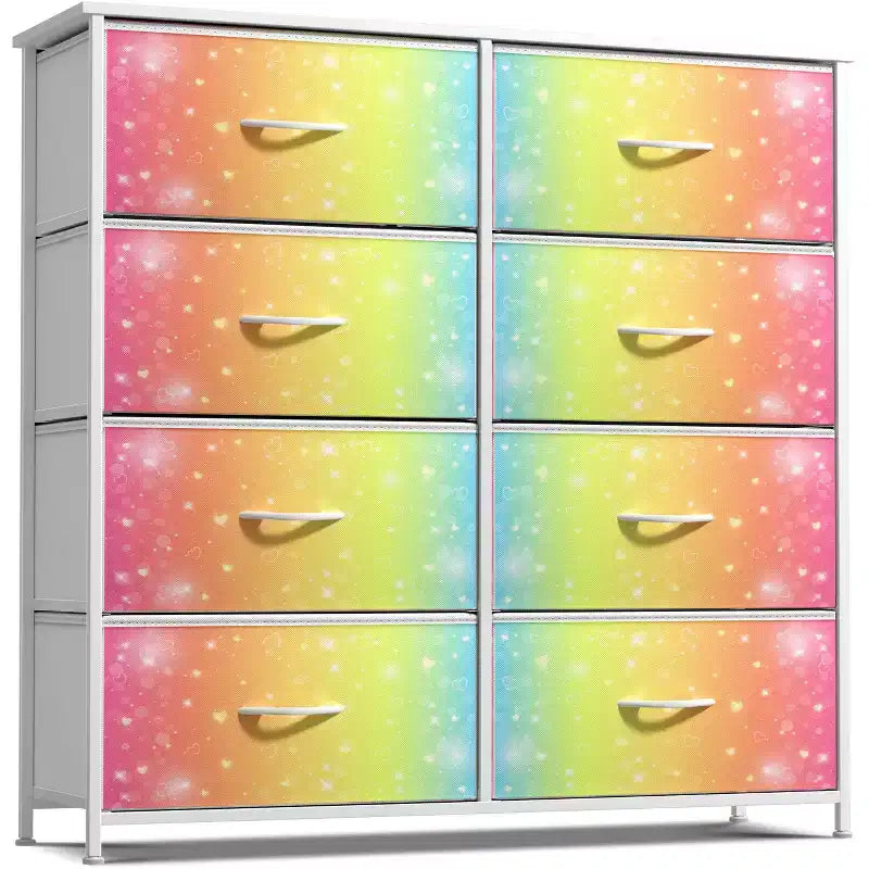 8-Drawer Dresser Storage Unit with Steel Frame, Wood Top, Fabric Bins - for Bedroom, Closet, Office and More