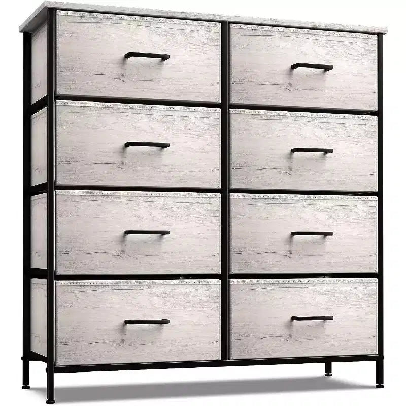 8-Drawer Dresser Storage Unit with Steel Frame, Wood Top, Fabric Bins - for Bedroom, Closet, Office and More