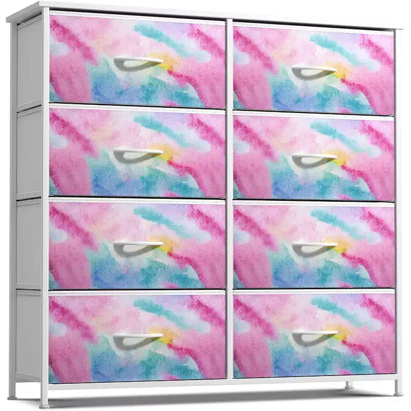 8-Drawer Dresser Storage Unit with Steel Frame, Wood Top, Fabric Bins - for Bedroom, Closet, Office and More