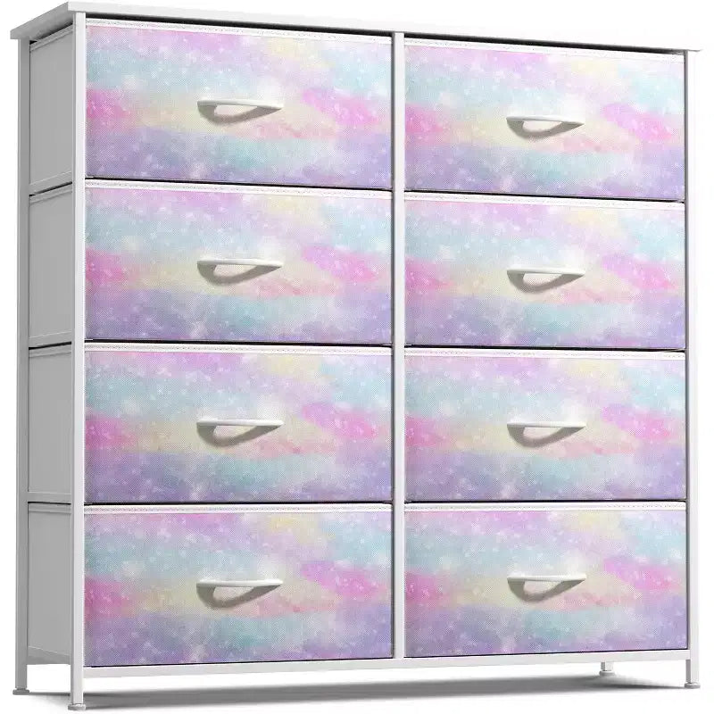 8-Drawer Dresser Storage Unit with Steel Frame, Wood Top, Fabric Bins - for Bedroom, Closet, Office and More