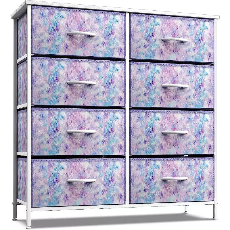 8-Drawer Dresser Storage Unit with Steel Frame, Wood Top, Fabric Bins - for Bedroom, Closet, Office and More