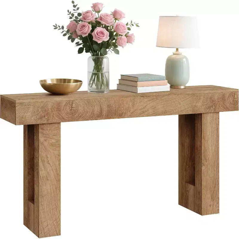 63" Rustic Oak Console Table, Narrow Farmhouse Entryway Table with Open Shelf for Living Room, Hallway, Sofa Back