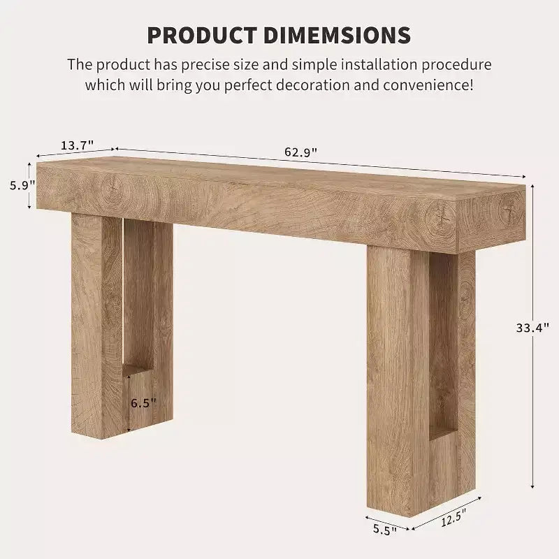 63" Rustic Oak Console Table, Narrow Farmhouse Entryway Table with Open Shelf for Living Room, Hallway, Sofa Back