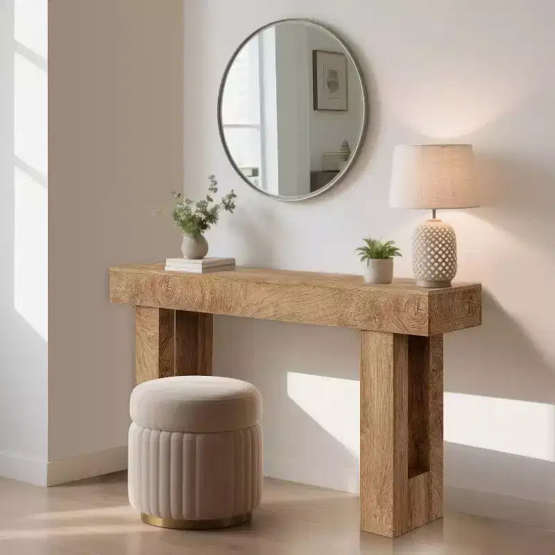 63" Rustic Oak Console Table, Narrow Farmhouse Entryway Table with Open Shelf for Living Room, Hallway, Sofa Back