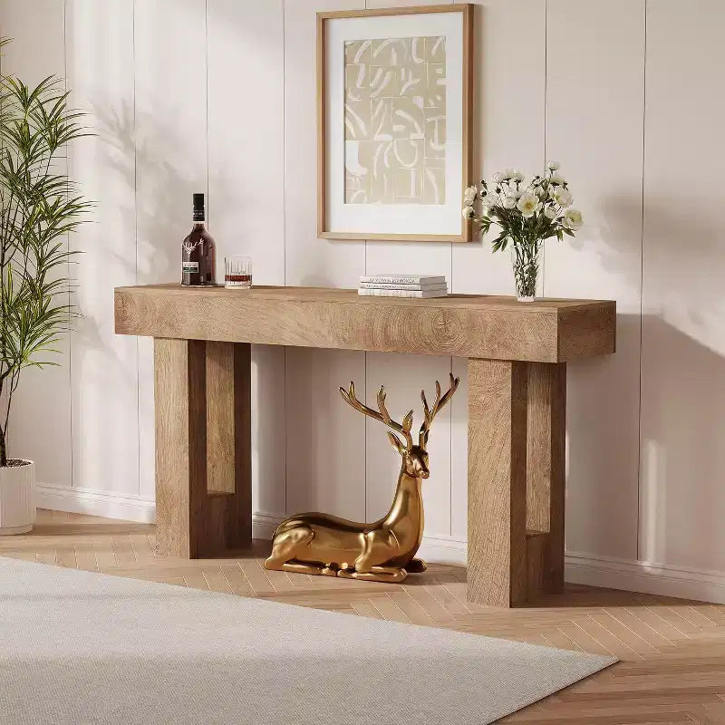 63" Rustic Oak Console Table, Narrow Farmhouse Entryway Table with Open Shelf for Living Room, Hallway, Sofa Back
