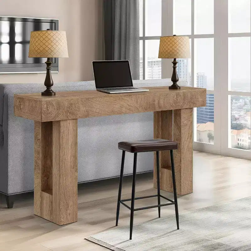 63" Rustic Oak Console Table, Narrow Farmhouse Entryway Table with Open Shelf for Living Room, Hallway, Sofa Back