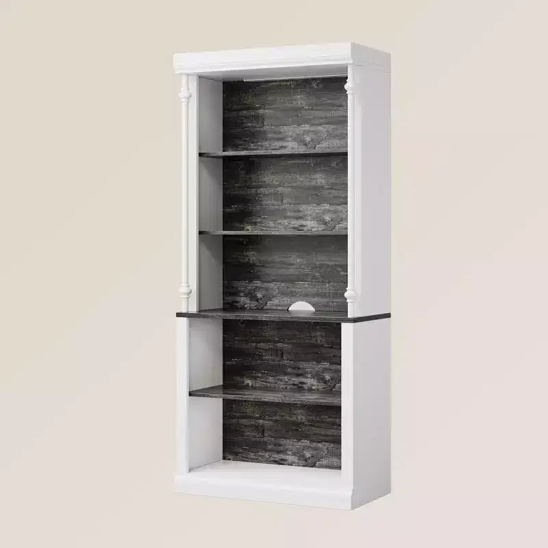 Kitchen pantry cabinet with LED lighting and overhead storage, suitable for dining rooms and living rooms.