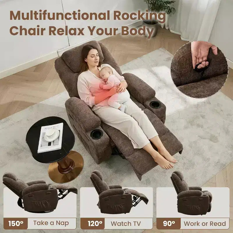 Recliner Chair, 360 Swivel Rocker Recliner Chair for Adults, for Living Room, Bedroom, Home