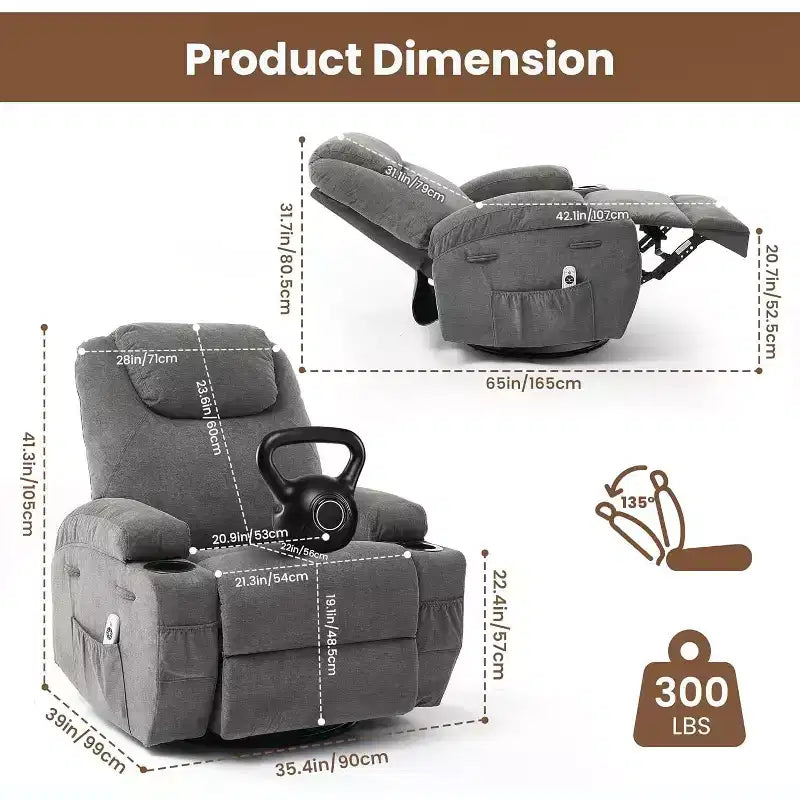 Recliner Chair, 360 Swivel Rocker Recliner Chair for Adults, for Living Room, Bedroom, Home