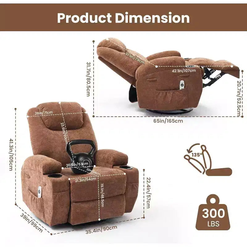 Recliner Chair, 360 Swivel Rocker Recliner Chair for Adults, for Living Room, Bedroom, Home