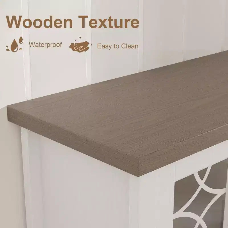 Farmhouse TV Stand for 70" TV, with Glass Door, 2 Storage Doors and 3 Drawers, Console Table with Shelves for Bedroom, Living Room