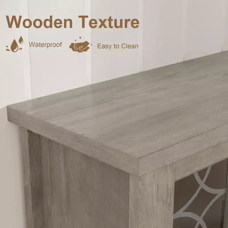 Farmhouse TV Stand for 70" TV, with Glass Door, 2 Storage Doors and 3 Drawers, Console Table with Shelves for Bedroom, Living Room